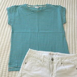 Daily Thread Turquoise/White Striped Short Sleeve Tee Size M